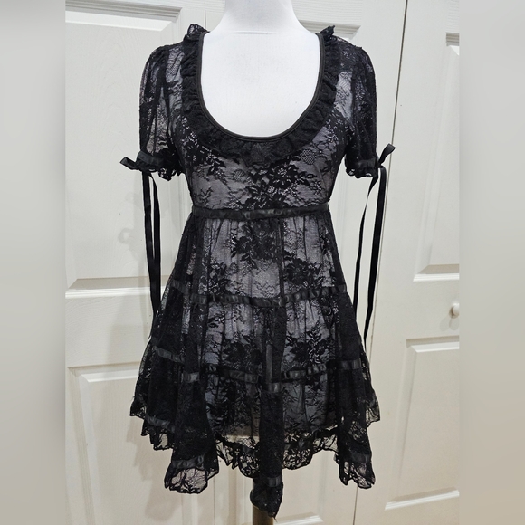 Dolls Kill Dresses & Skirts - Dolls Kill Sexy Goth Lace House On The Hill Little Black Babydoll Mini Dress S